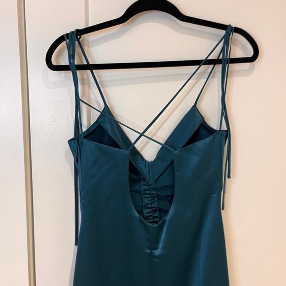 NEW Jason Wu Teal Satin Slip Midi Dress Sz Large - Picture 3 of 11